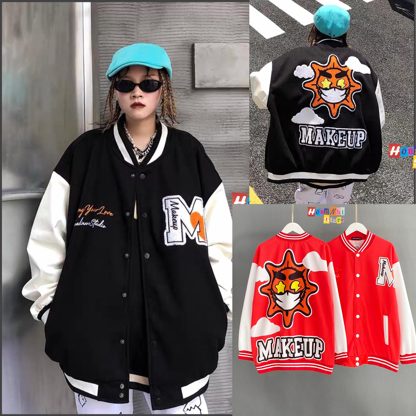 Áo Khoác Bomber Makeup Ulzzang Unisex Dáng Rộng Nam Nữ - MM