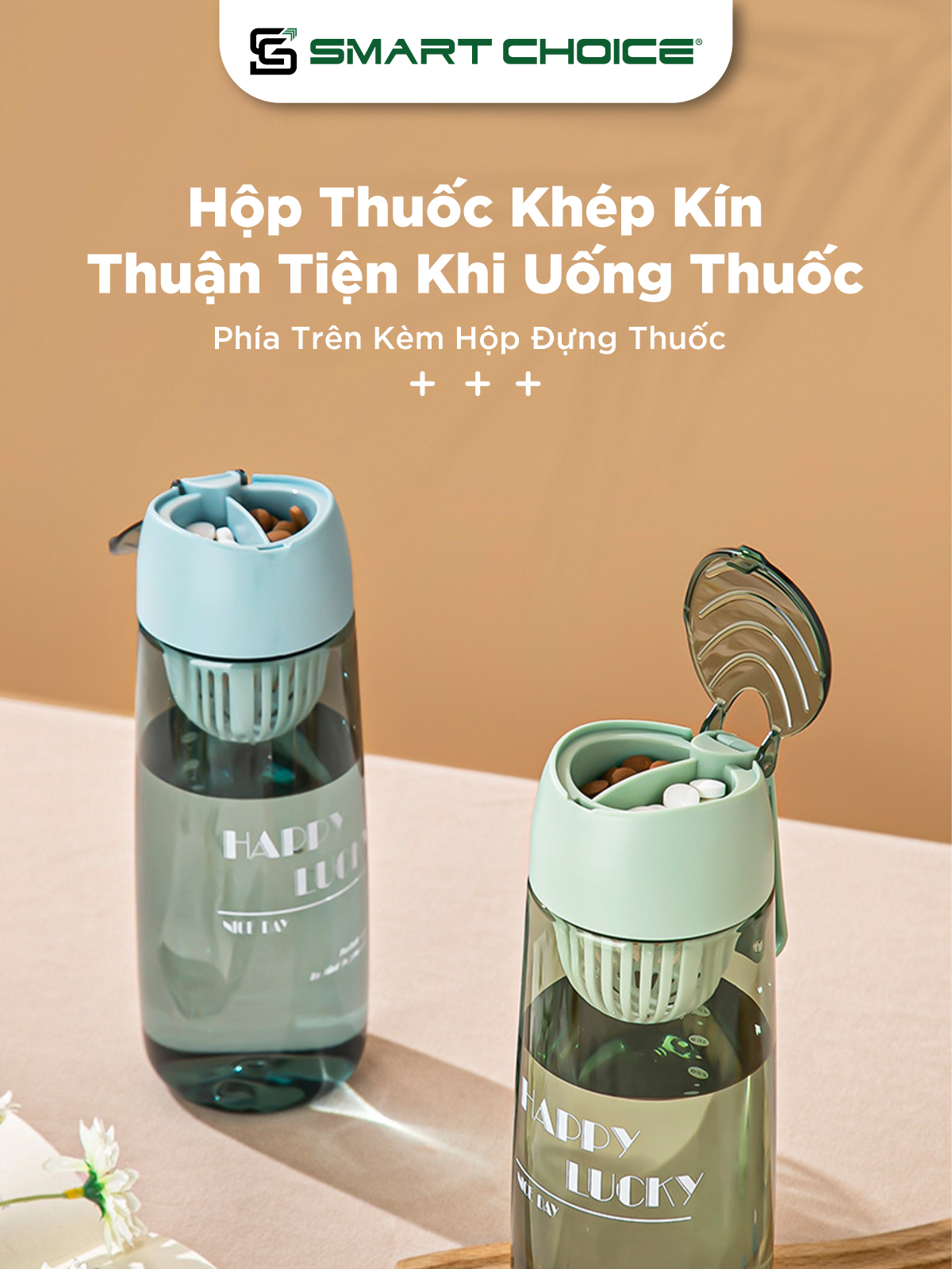 Bình Đựng Nước Nhựa SMARTCHOICE 2 Dung Tích 600ML, 700ML Happy Cao Cấp SCG-PK079