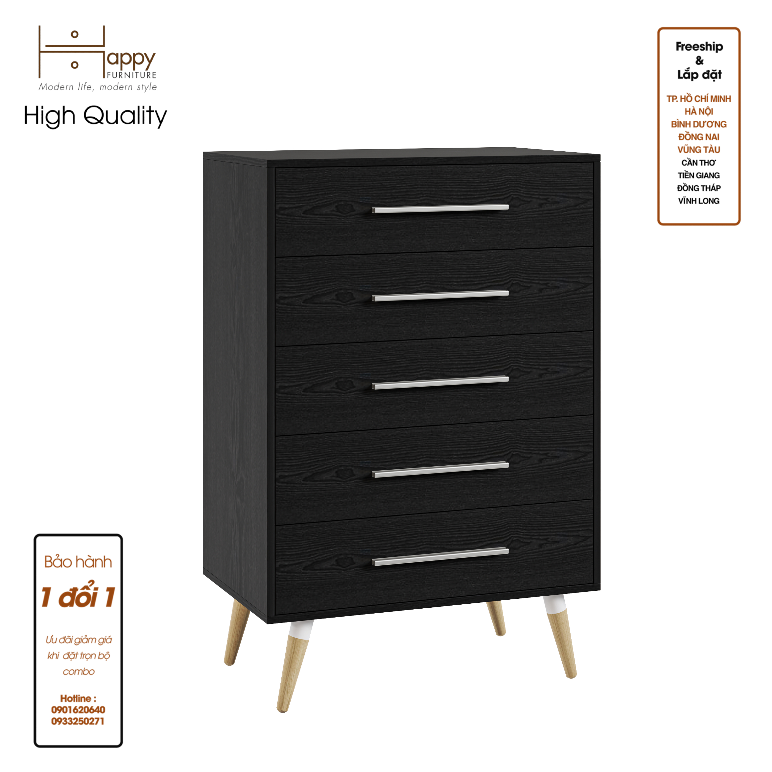 OSRI, Tủ đụng đồ 5 ngăn - chân gỗ chéo , 80cm x 50cm x 120cm , THK_023