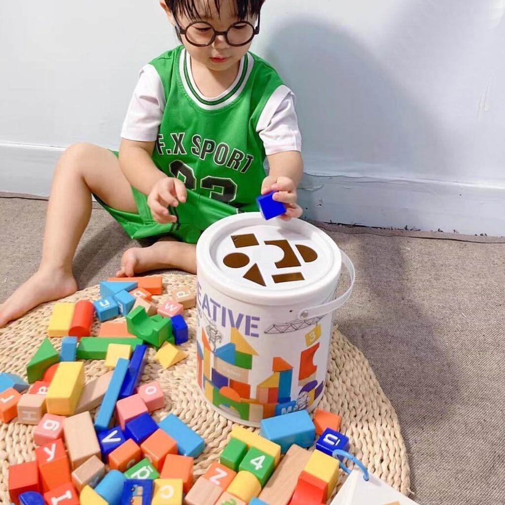 Đồ Chơi Xếp Hình Gỗ Thông minh Cho bé Sáng Tạo Creative Building Blocks Mideer