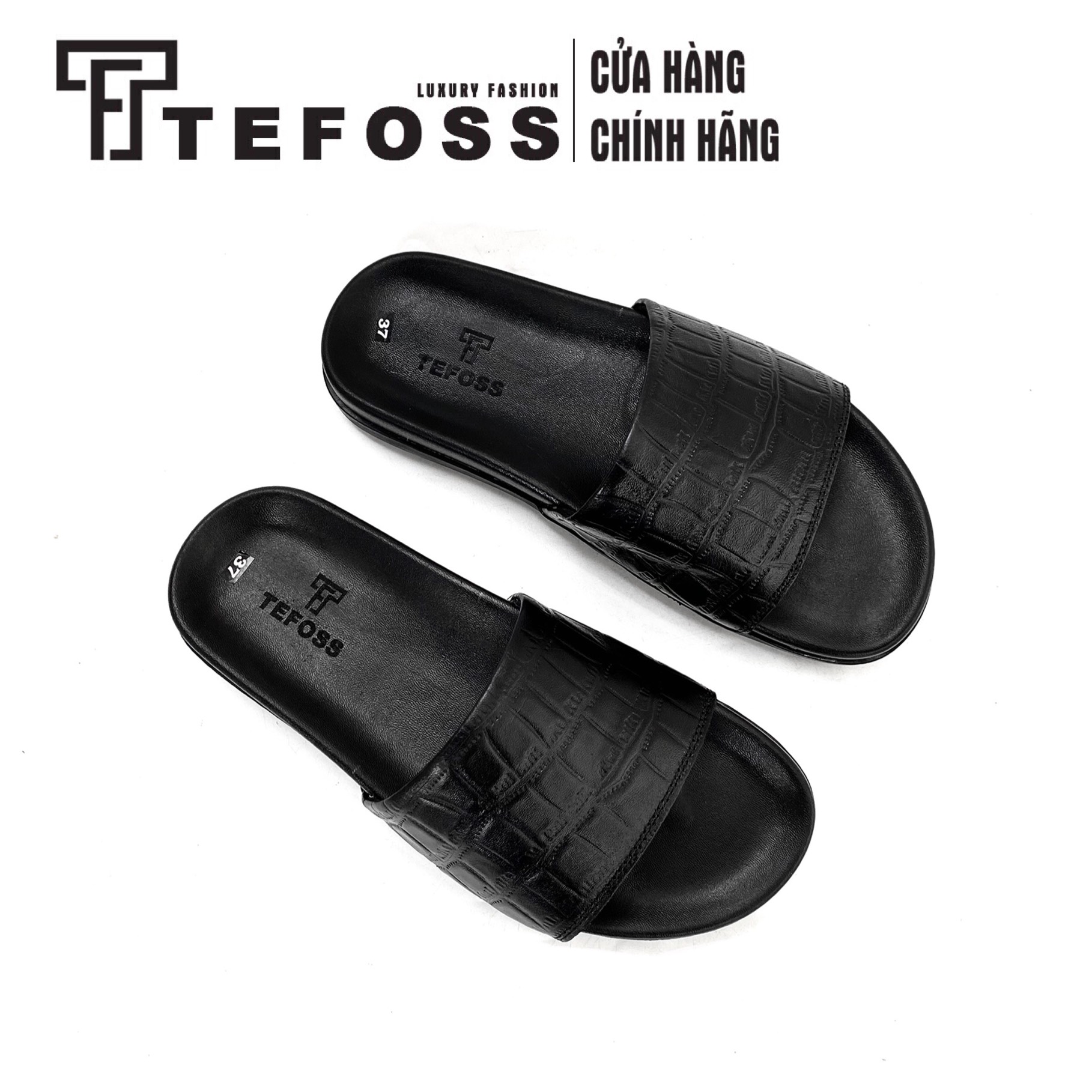 Dép nam da bò thật in vân cá sấu TEFOSS DT07-2 Size 37-44 thời trang, sang trọng