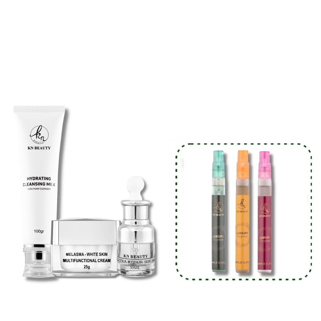 Bộ 3 sản phẩm Trắng Da Ngừa Nám KN Beauty chuyên sâu:Kem dưỡng + Serum + Sữa rửa mặt ( Tặng Nước Hoa)