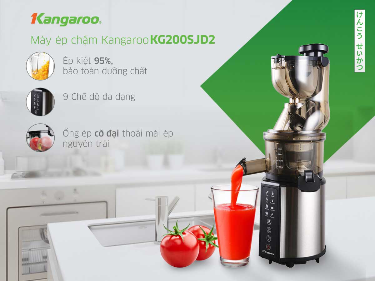 MÁY ÉP TRÁI CÂY KANGAROO KG200SJD2 (MÁY ÉP CHẬM 665ml - 200W) Hàng Chính Hãng