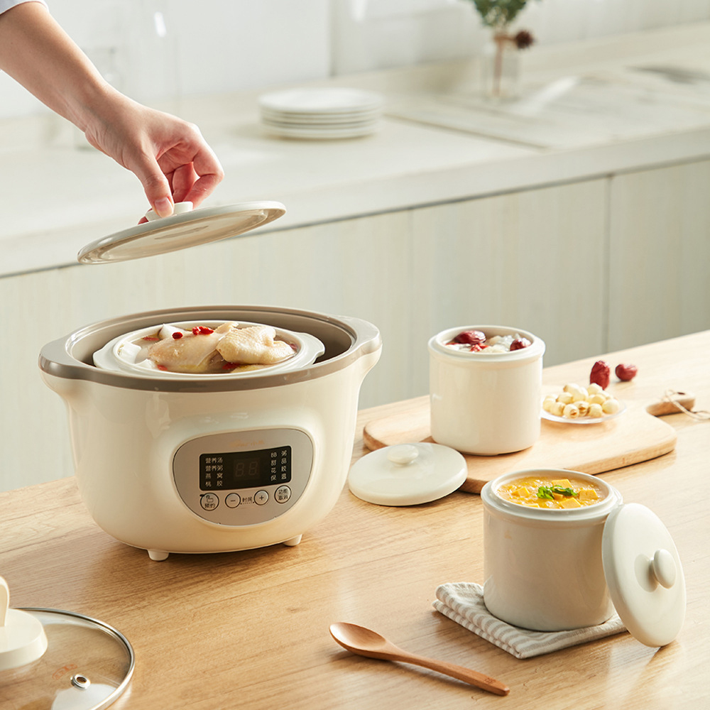 Nồi Ninh Hầm, Nấu Cháo, Chưng Yến, Nấu Cháo Chậm Đa Năng 2 Tầng. Tặng Kèm Lồng Hấp + 2 Nồi Sứ 500ml -- Hàng Nhập Khẩu
