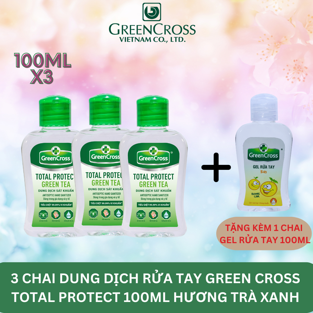 [Combo 6 TẶNG 5] 6 Chai Nước rửa tay Green Cross TOTAL PROTECT kháng khuẩn, diệt vi khuẩn100ml