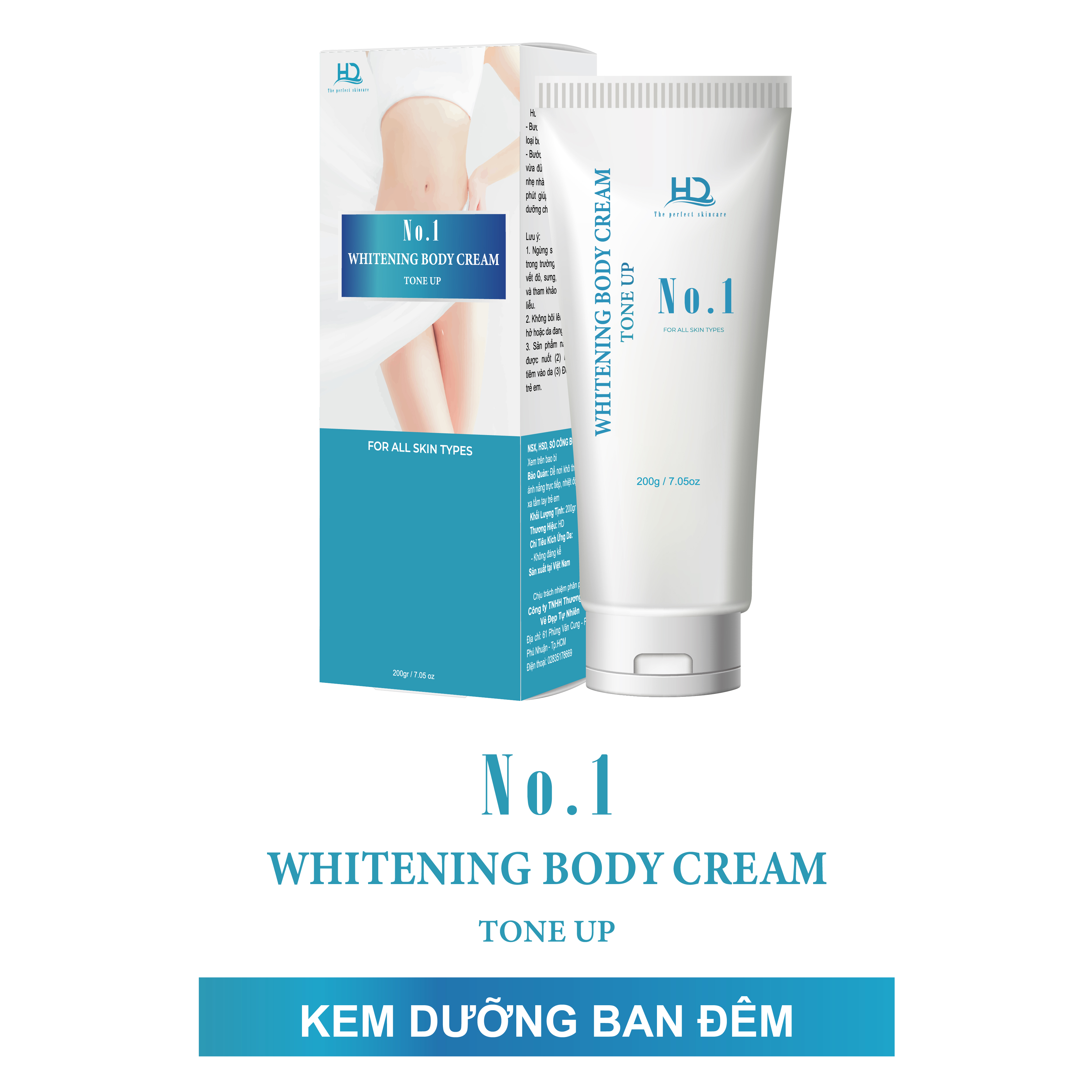 Kem dưỡng thể trắng da HD No.1 Whitening Body Cream Tone Up Rooicell - 200g