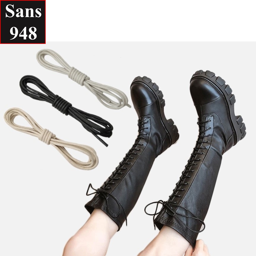 Dây giày boot đùi gối siêu dài tròn Sans948 2m 3m 4m 5m rộng 3mm cotton dù phủ sáp đen trắng be cột buộc cao cổ bốt