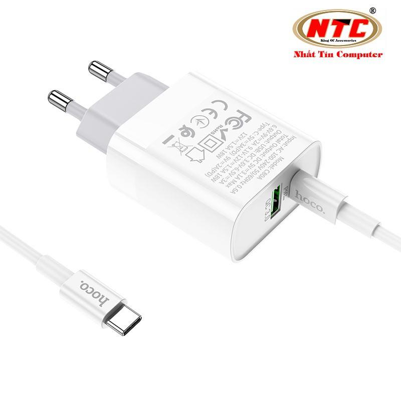 Bộ Cốc sạc 2 cổng USB và PD kèm Cáp sạc Type-C to Type-C dành cho Hoco C80A QC3.0 và PD20W (Trắng) - Hàng Chính Hãng