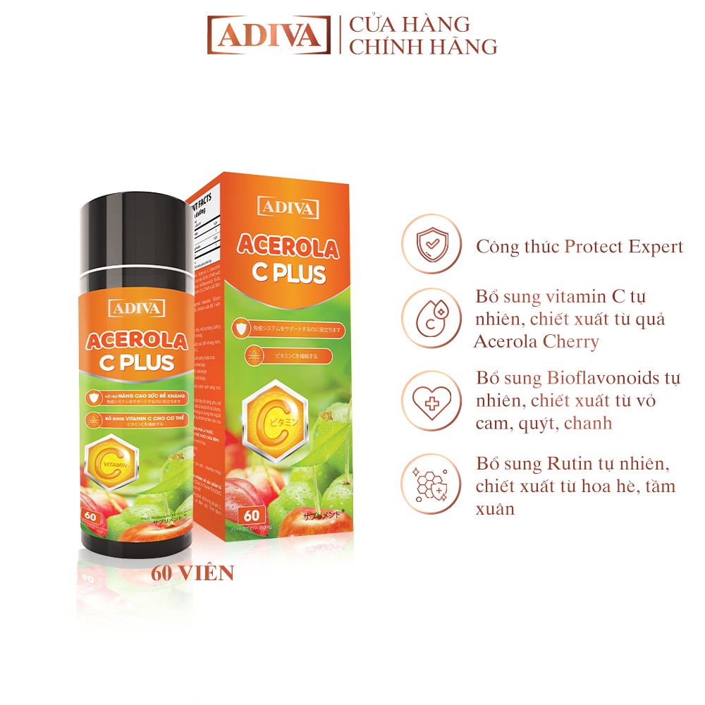 Hình ảnh Viên Uống Bổ Sung Vitamin C ADIVA Acerola C Plus 60 Viên- Giúp Tăng Cường Sức Đề Kháng Cho Cơ Thể