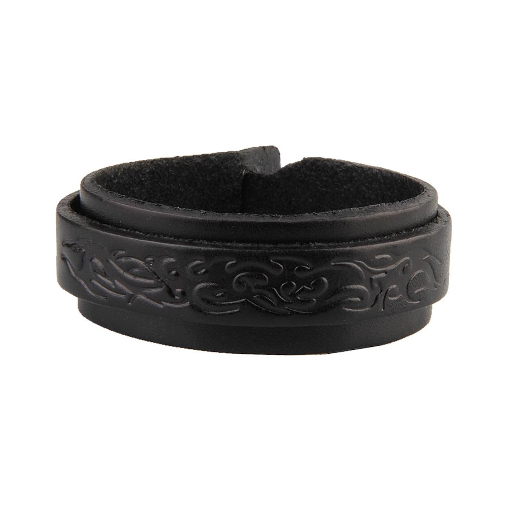 Handmade Double Layers Wide Mens Leather Cuff Bracelet Bangle Pattern