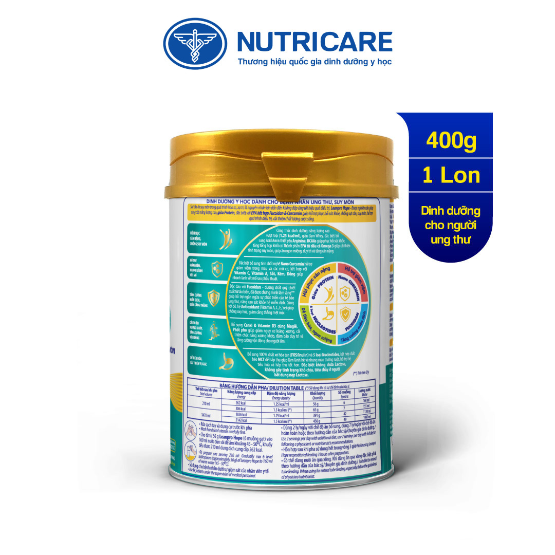 01 lon sữa Leanpro Hope 400g - Dinh dưỡng cho người bệnh ung thư, suy mòn