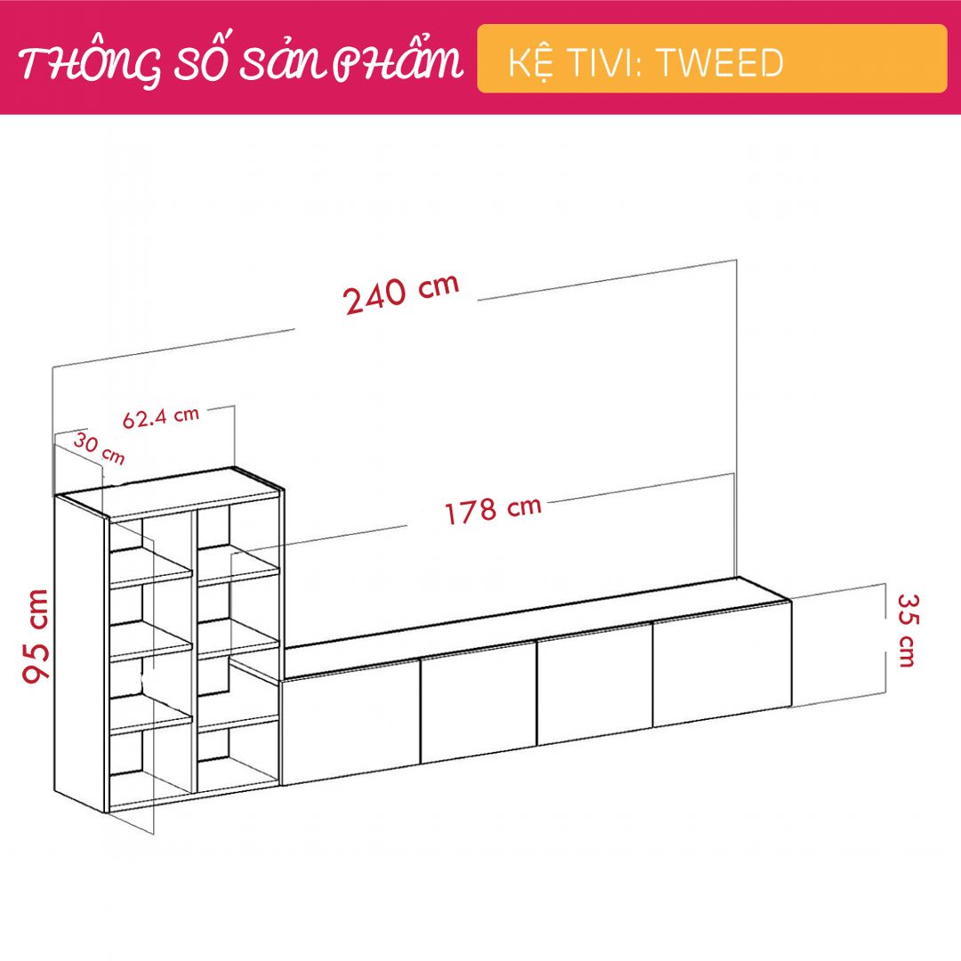 Kệ TV phòng ngủ hiện đại thiết kế đẹp SMLIFE Tweed