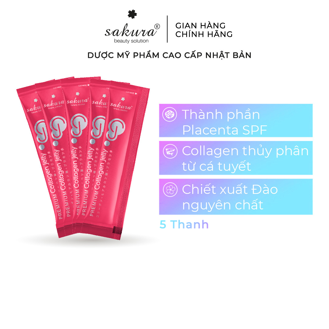 5 thanh Thạch Collagen Dưỡng Nhan Sakura Premium Collagen Jelly Placenta SPF 50
