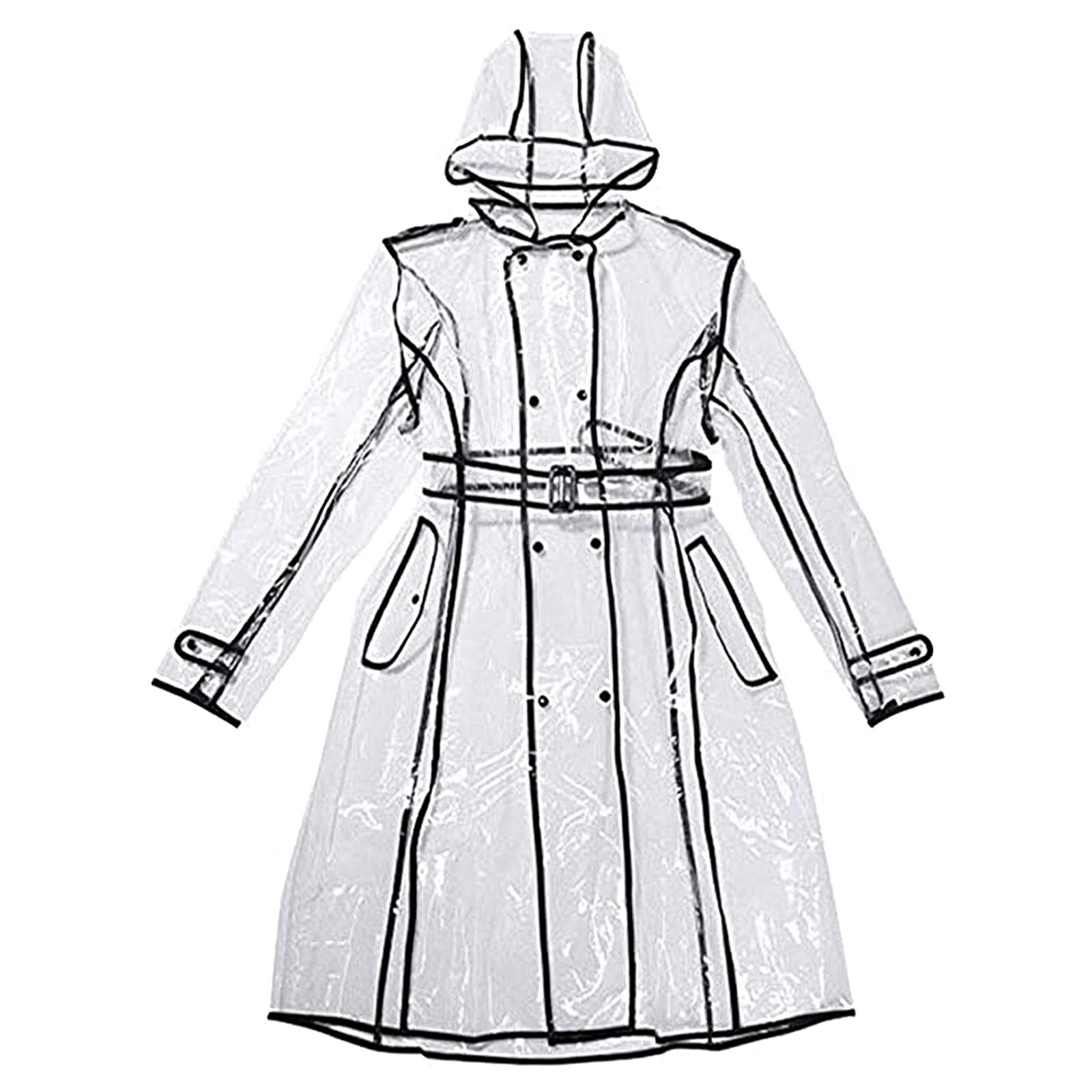 Ladies Girls Transparent Clear Waterproof Raincoat Rain Poncho Jacket Wind Coat