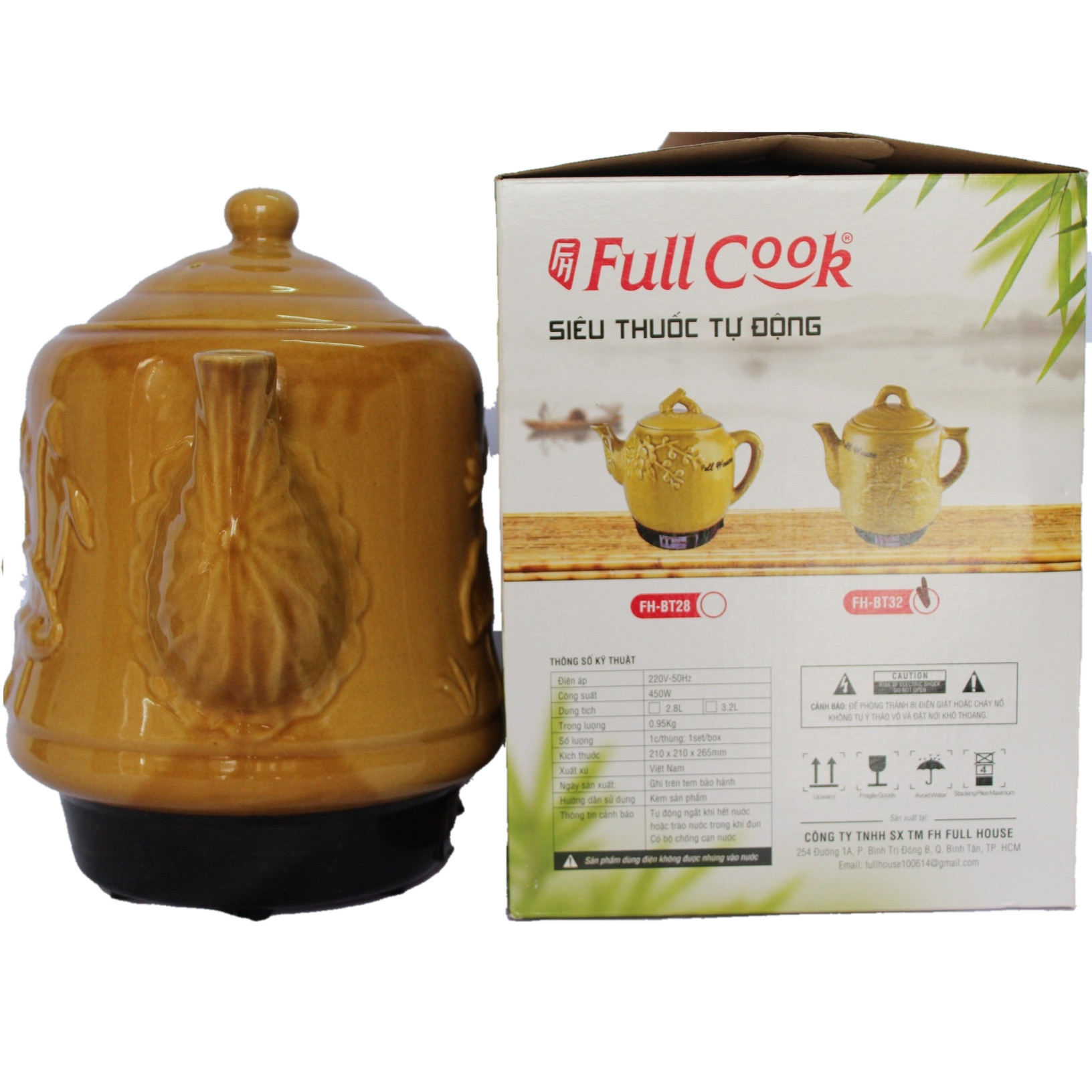 Ấm Siêu Sắc Thuốc Điện Tự Động Gốm Bát Tràng Full Cook FH-BT32 (3,2 lít) - Màu Ngẫu Nhiên - Hàng Chính Hãng