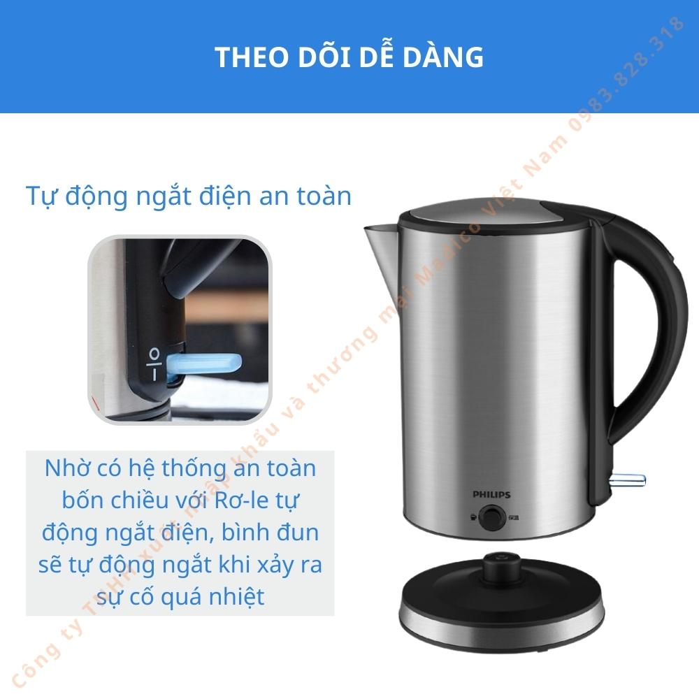 Bình đun, ấm đun siêu tốc Philips HD9316 dung tích 1.7L công suất 1800W - Hàng nhập khẩu