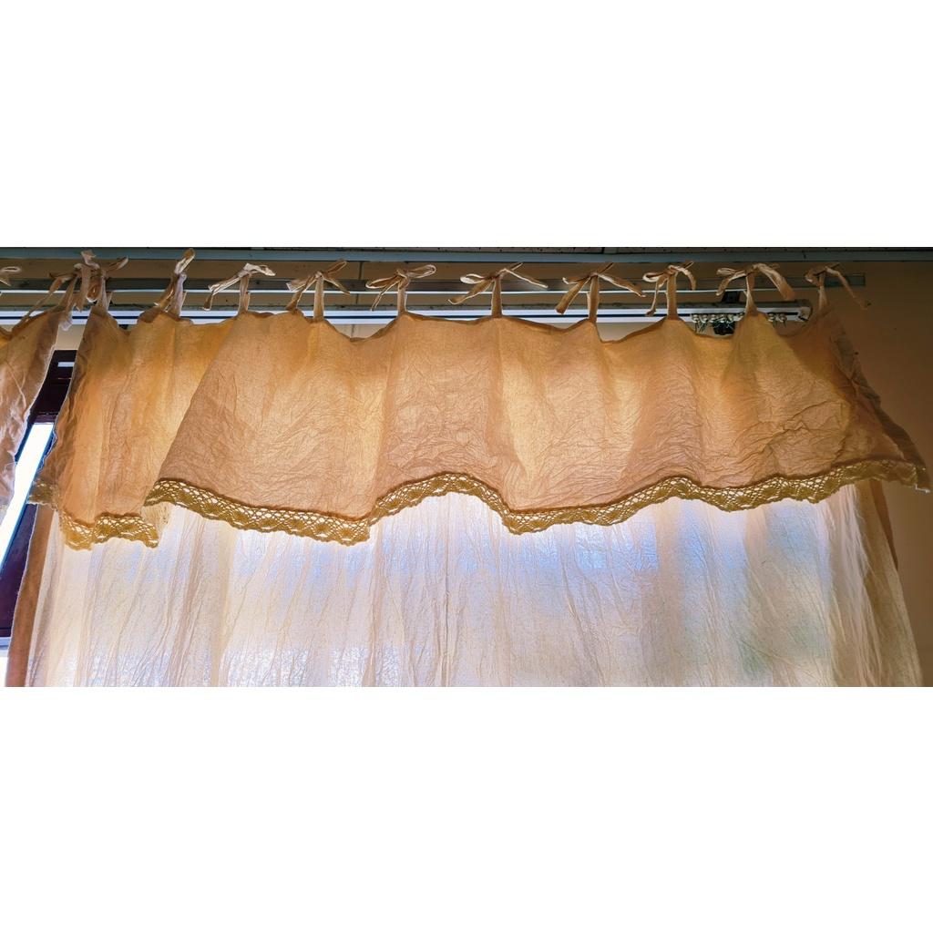 rèm vải canvas rèm màn cửa trang trí 2 tầng phối ren phong cách vintage
