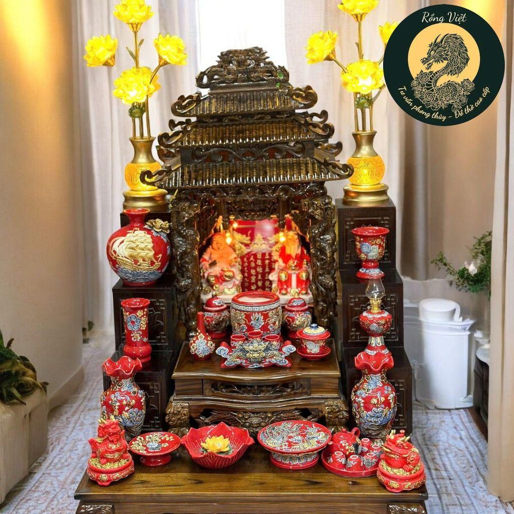 Bát Hương Rồng Đắp Nổi Cao Cấp Men Đỏ RỒNG VIỆT - Gốm Sứ Bát Tràng Bát Nhang Lư Hương Đẳng Cấp