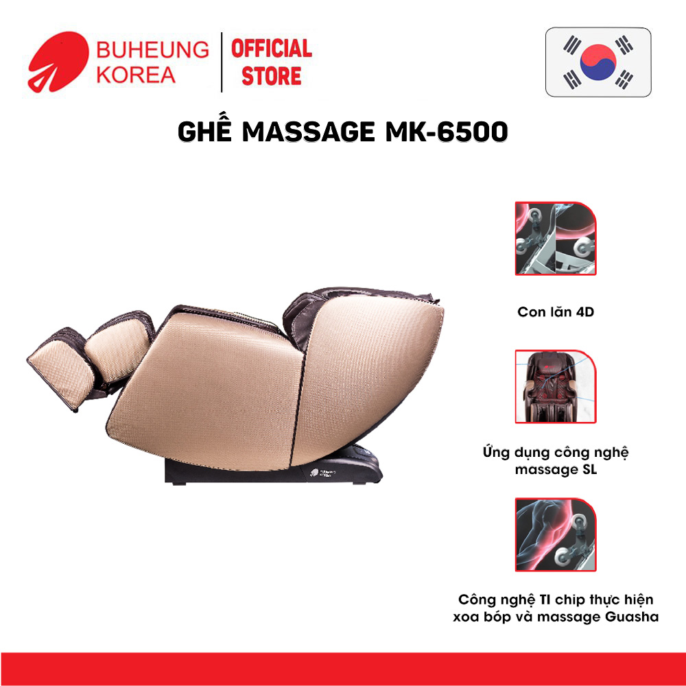 Ghế Massage thương gia Buheung MK-6500, con lăn 4D, massage không trọng lực, bảo hành chính hãng