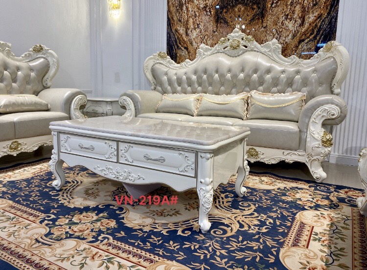 Bộ sofa Văng Juno Sofa Khung Hồng Vàng và bọc da Đức