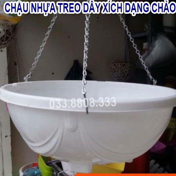 Combo 3 Chậu Chảo Nhựa Trắng 29x12 - Chậu Trồng Hoa Rủ