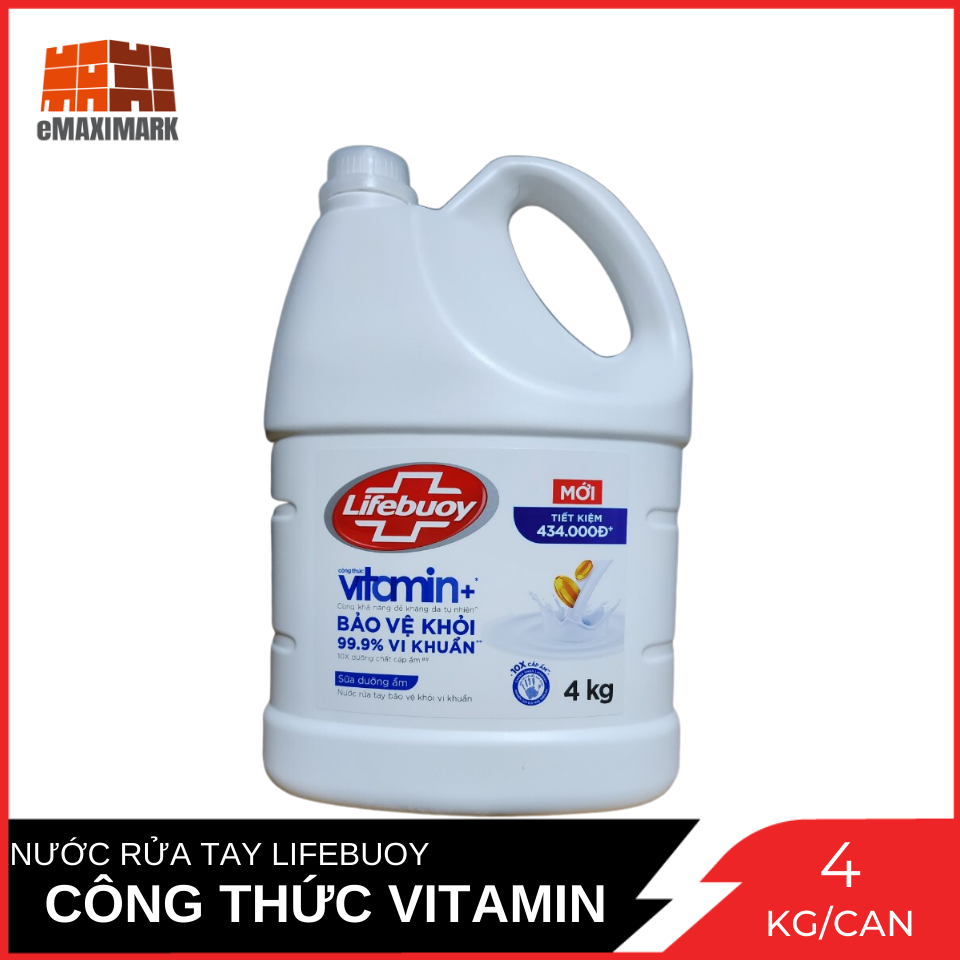 Nước Rửa Tay Lifebuoy Bạc Bảo Vệ Công Thức Vitamin (XANH) Can 4L