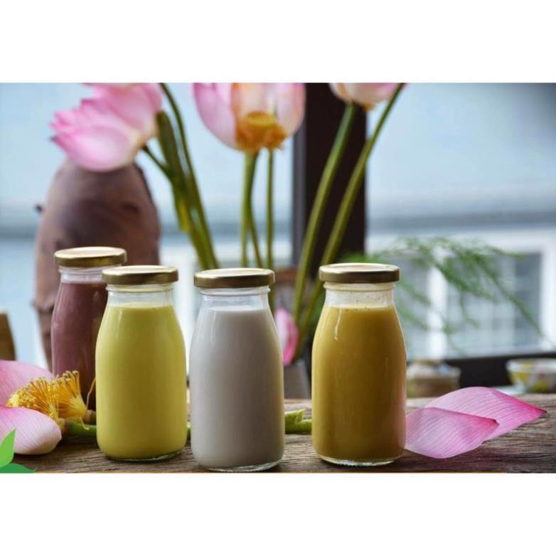 Chai thủy tinh tròn trơn 200ml nắp thiếc chưng yến, đựng sữa, sinh tố, hạt ngũ cốc