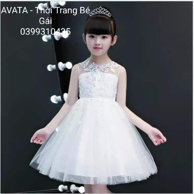 Hình ảnh váy đầm công chúa bé gái trắng sát nách 002 từ 8-40 kí
