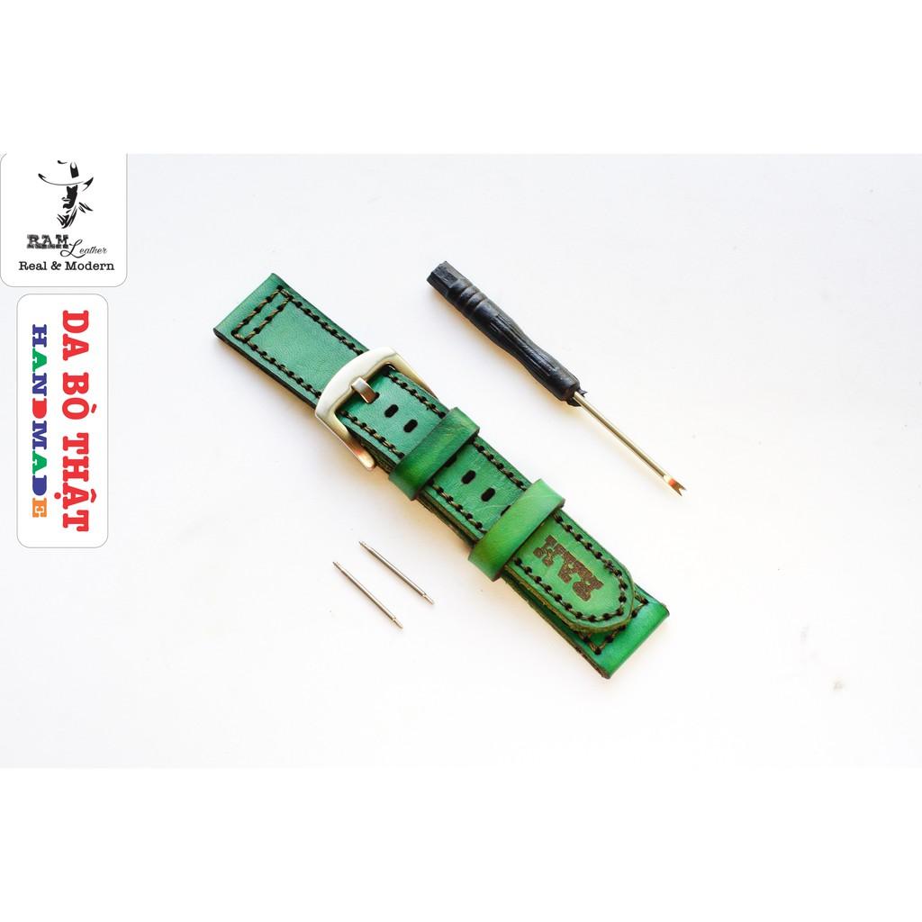 Dây đồng hồ da bò vegtan thảo mộc Ý nhuộm màu thủ công bền chắc - RAM Pilot xanh rêu
