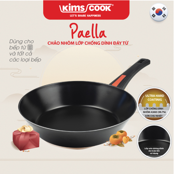 Chảo Paella đáy từ hợp kim nhôm chống dính Kims Cook