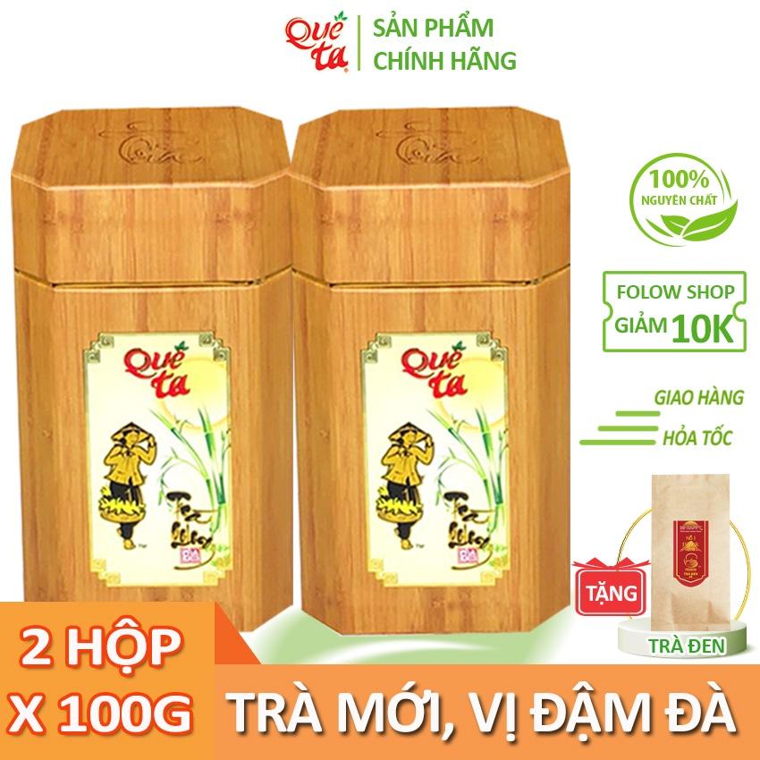 Trà ô long (o long, oolong, olong) cao cấp Quê Ta nguyên chất, nguyên liệu làm trà sữa ngon – 2 Hộp vân gỗ x 100g