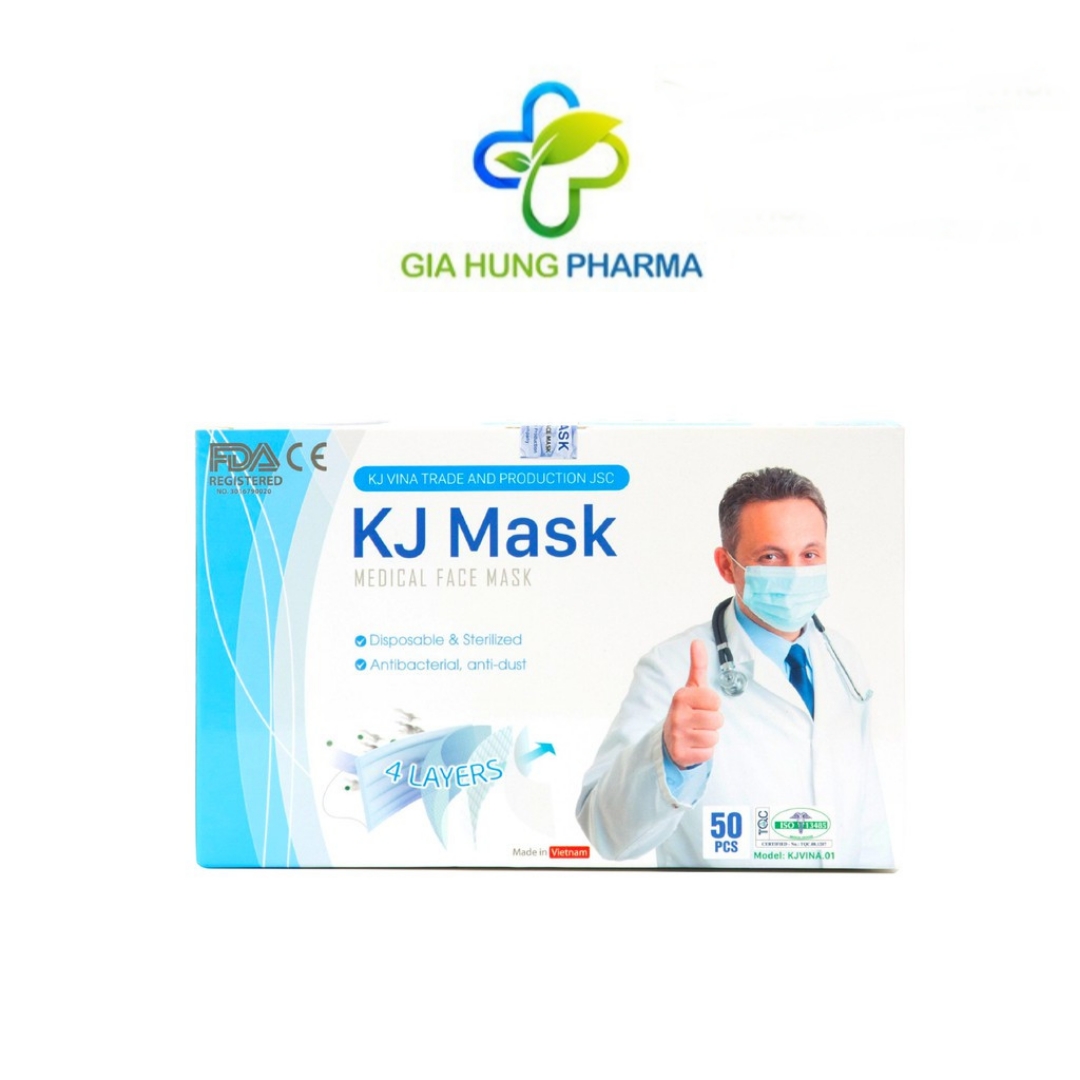 Khẩu Trang Y Tế 4 Lớp KJMASK Kháng Khuẩn Không mùi - Hộp 50 Cái