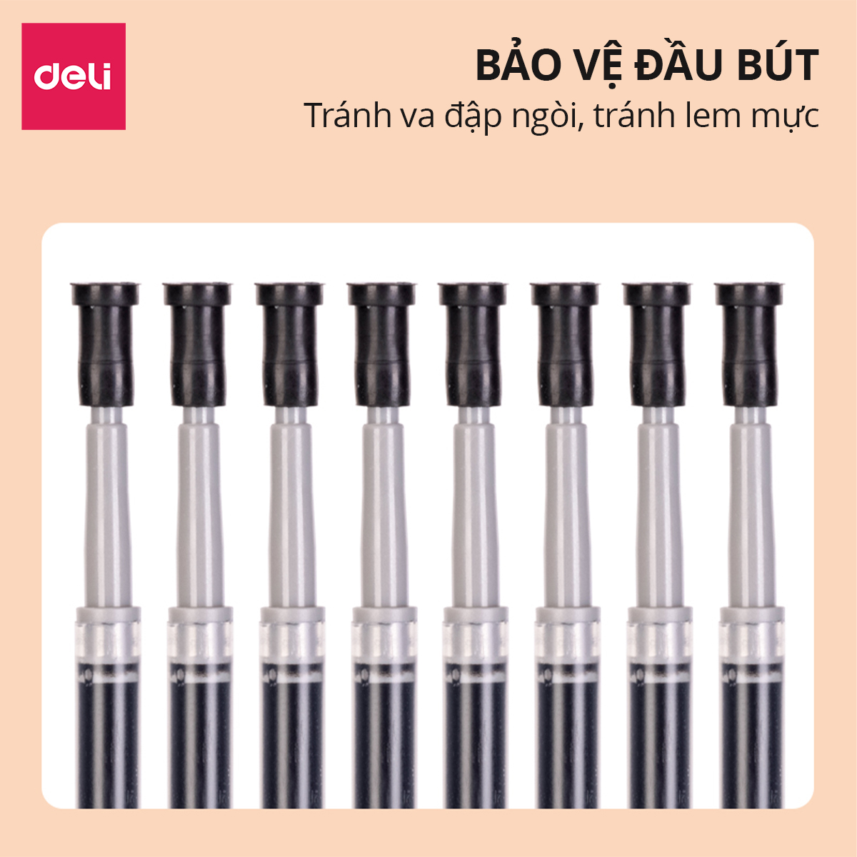 Bút Bi Nước Bút Gel Bút Mực Bấm Văn Phòng Deli Mực Đen Ngòi 0.35mm Học Sinh Mực Đều, Ngòi Nhỏ - Có Ruột Thay Thế