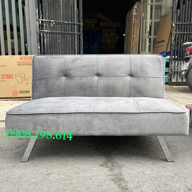 Sofa Bed mini size 1.2m cho nhà nhỏ - Sofa đơn nhỏ gọn vải Nhung xám decor nhà xinh xắn