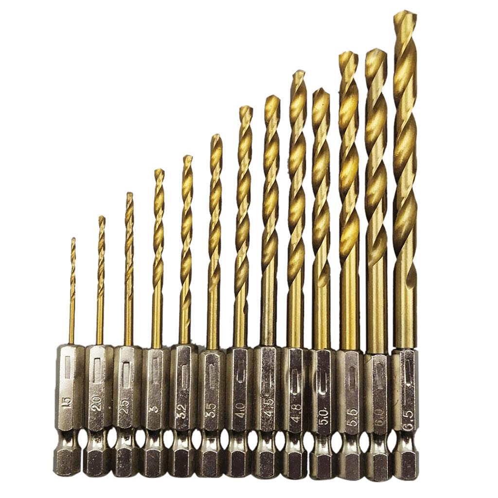 13Pcs High Speed Drill Bit Set HSS Steel Hex Shank 1.5-6.5mm Random Color