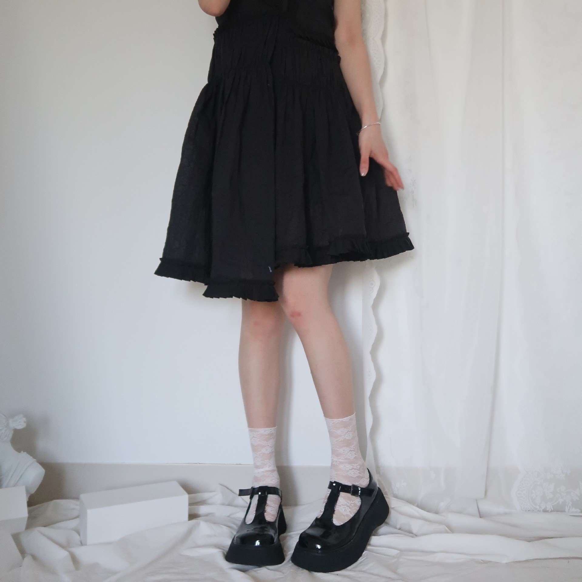 Tất ren nhún cổ chân thêu hoa, phong cách Lolita JK cá tính, thoáng mát mùa hè