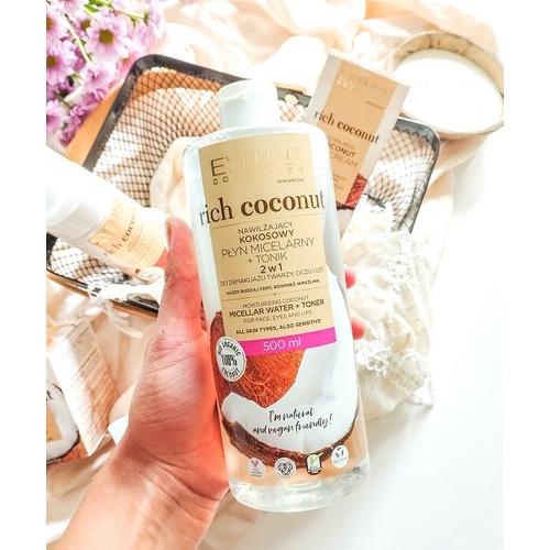 [Tặng sữa rửa mặt 150ml ] Nước tẩy trang Eveline Rich Coconut dưỡng ẩm tinh dầu dừa 2 tác động 500ML