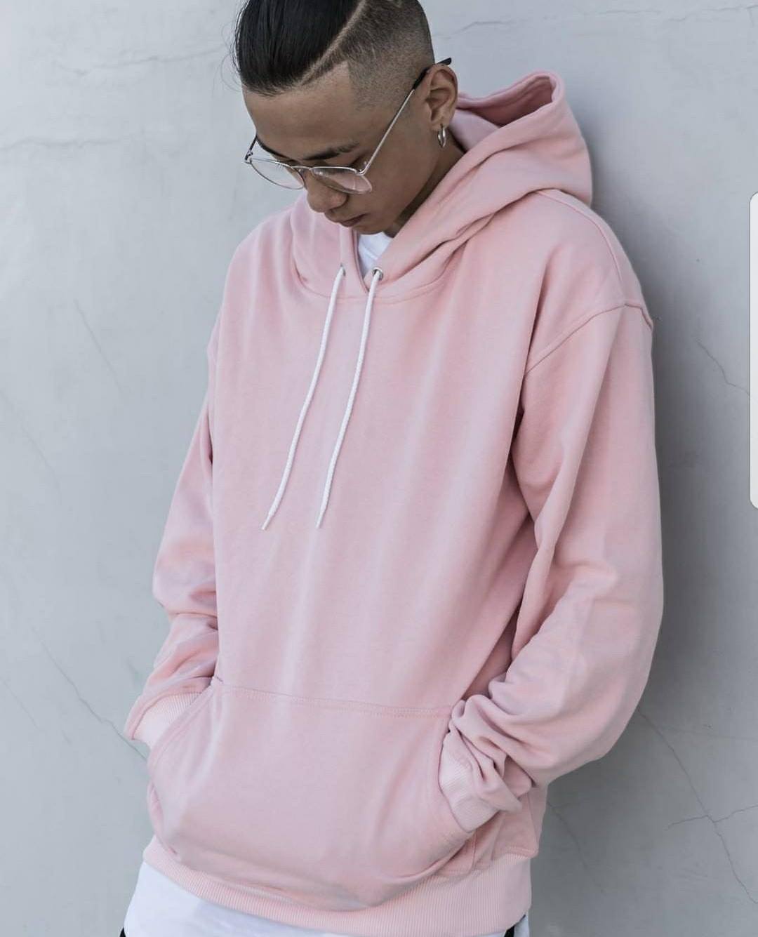 Áo hoodie nam trơn màu hồng phấn