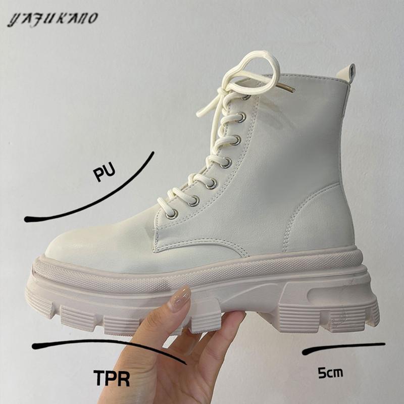Màu Be Giày Bốt Martin Nữ 2021 Mới Dày 5 Cm-Đế Stovepipe Giày Nền Tảng Tăng Phong Cách Anh Quốc Thời Trang Mắt Cá Chân Giày chống Trơn Trượt