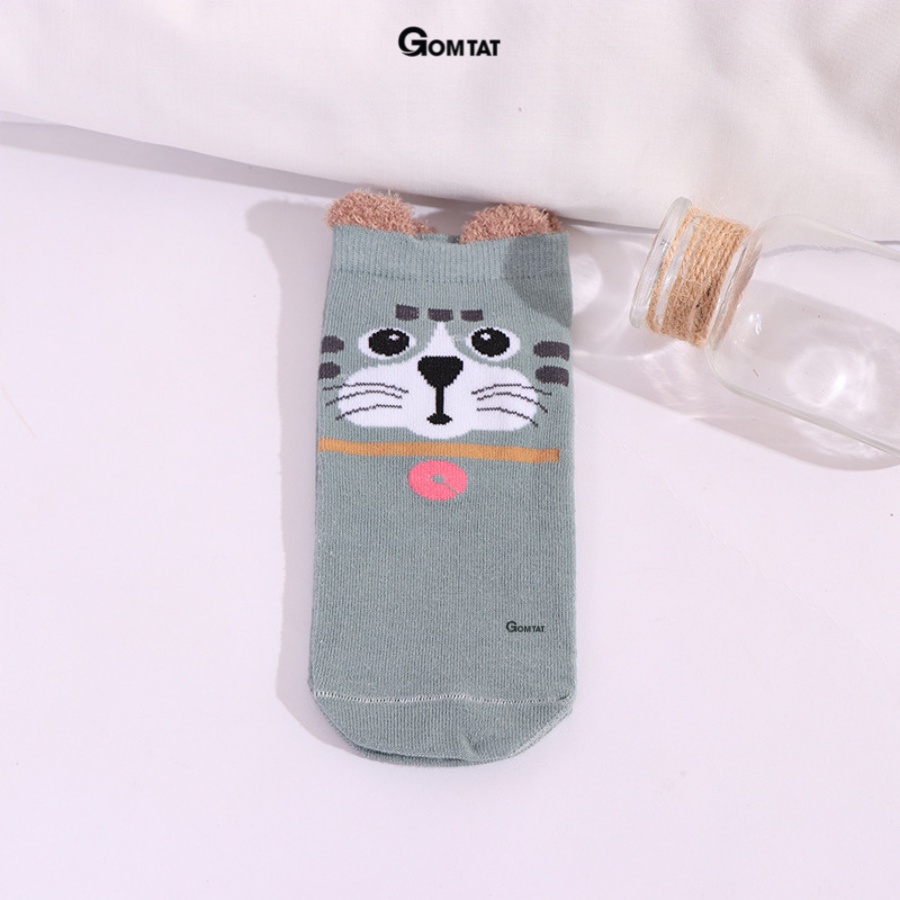 Set 5 Đôi Tất Nữ Cổ Ngắn GOMTAT Chất Liệu Cotton Hình Tai Gấu Dễ Thương Nhiều Màu Phong Cách Hàn Quốc - LISU-TAIGAU-03