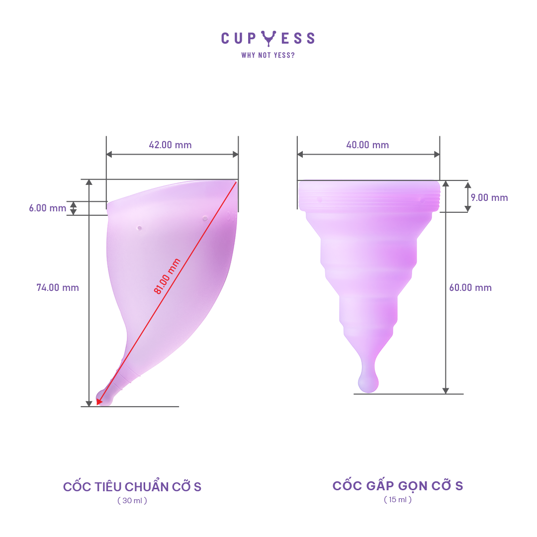 COMBO Cốc nguyệt san Cup Yess chính hãng – Gấp gọn Z Cup cỡ S (15ml) &amp; Tiêu chuẩn S Cup cỡ S (30ml)