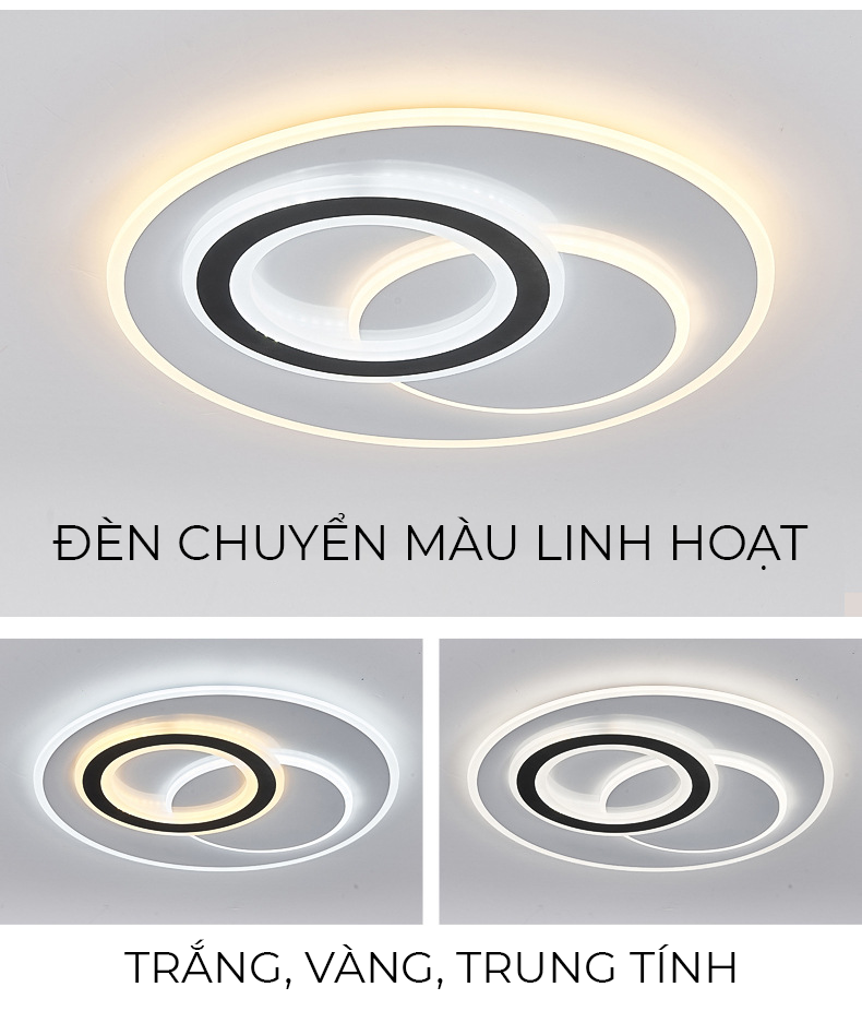 Đèn led ốp trần trang trí phòng khách, phòng ngủ, có thể chuyển 3 màu và điều chỉnh cường độ sáng bằng điều khiển từ xa