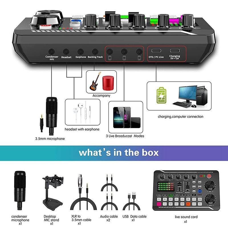 Sound Card F998 Đời Mới, Bộ chỉnh âm thanh F998 có đèn led, chế độ giả giọng, vỗ tay tiếng cười