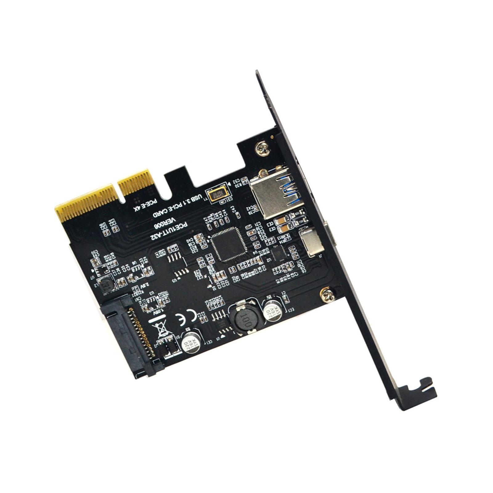 Pci-e to USB 3.1 10 Gbps USB A + USB C Expansion Card Components Easy to Install High Performance Adapter Card for Computer