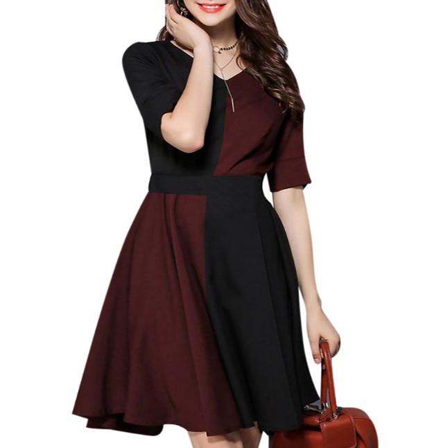 Đầm công sở xòe phối đen đỏ lạ mắt - DCS13
