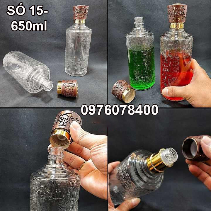 Chai Đựng Rượu Thủy Tinh Cao Cấp 650ml. Trụ Tròn Hoa Văn Nổi Sang Trọng !!!