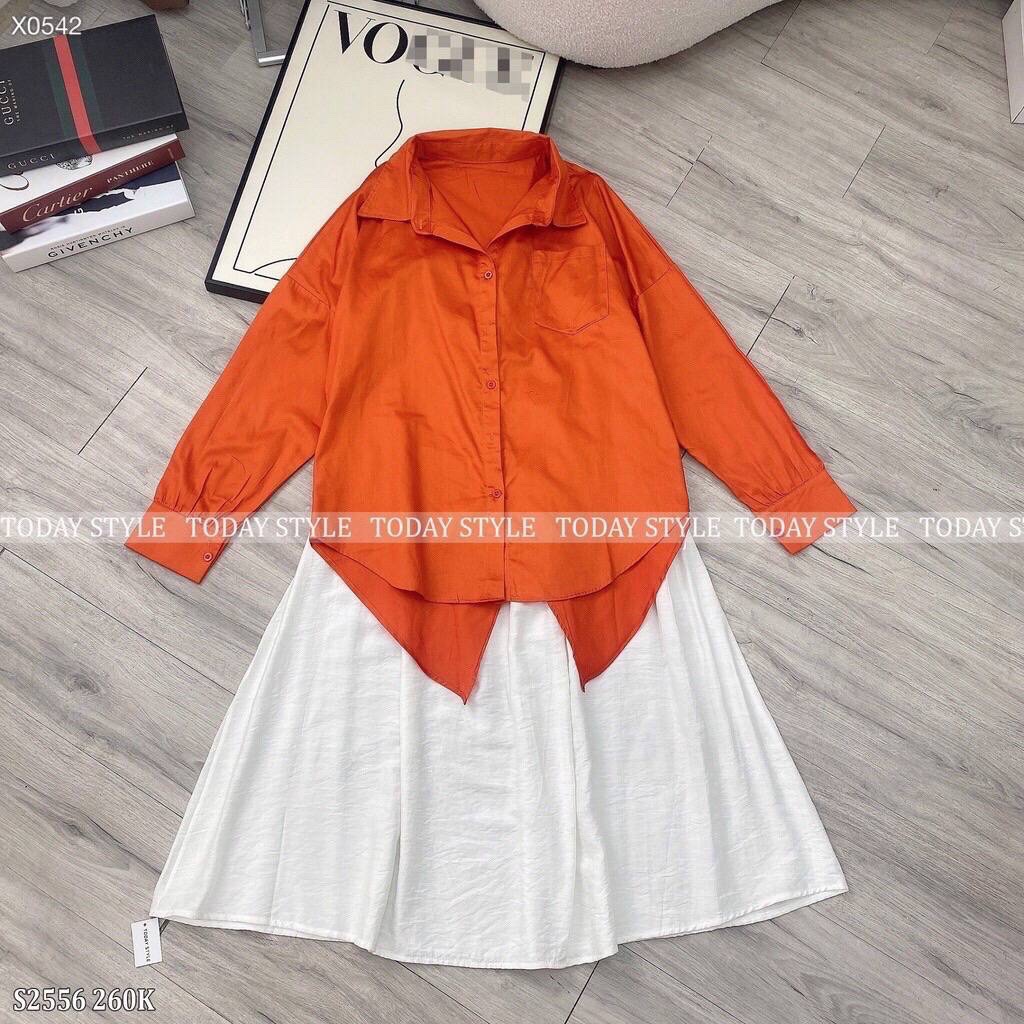 SET CHÂN VÁY DÀI SUÔNG TRƠN XẾP LY + ÁO SƠ MI TRƠN TAY DÀI DẠO PHỐ DỰ TIỆC GIÁNG SINH NOEL