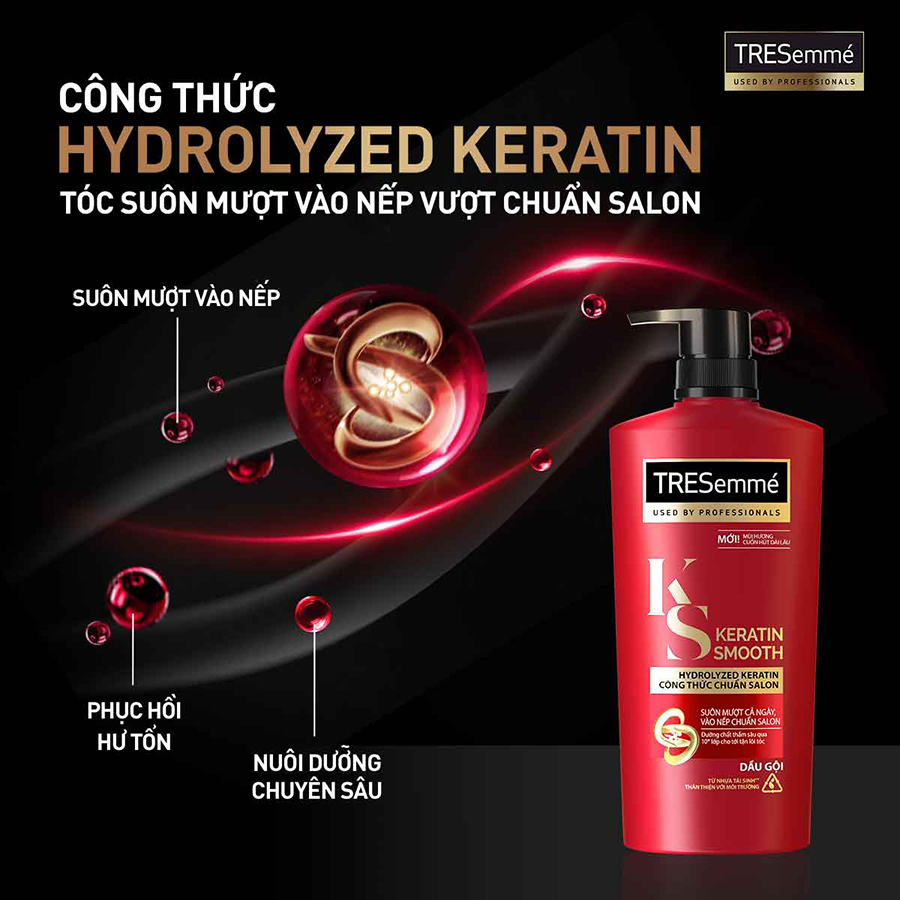 Combo Dầu Gội 850g & Kem Ủ 180ml TRESemmé Keratin Smooth với công thức Hydrolyzed Keratin Vào Nếp Suôn Mượt chuẩn Salon