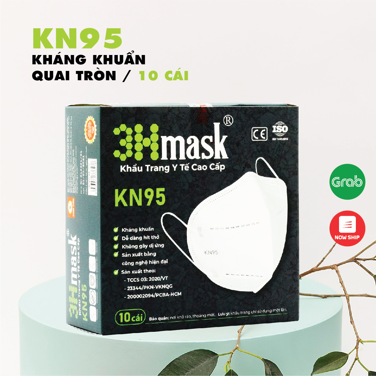 Khẩu Trang Kháng Khuẩn Cao Cấp KN95 3Hmask chống bụi mịn PM2.5, khói mù, bụi bẩn, vi khuẩn... tiêu chuẩn quốc tế (Hộp 10 cái)