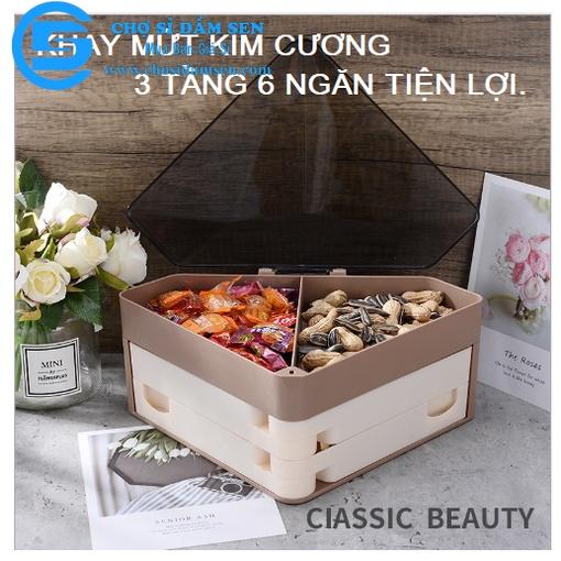 Khay đựng mứt Kim Cương, Khay mứt tam giác 3 tầng mẫu mới sang trọng